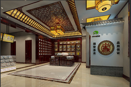 龙湖古朴典雅的中式茶叶店大堂设计效果图